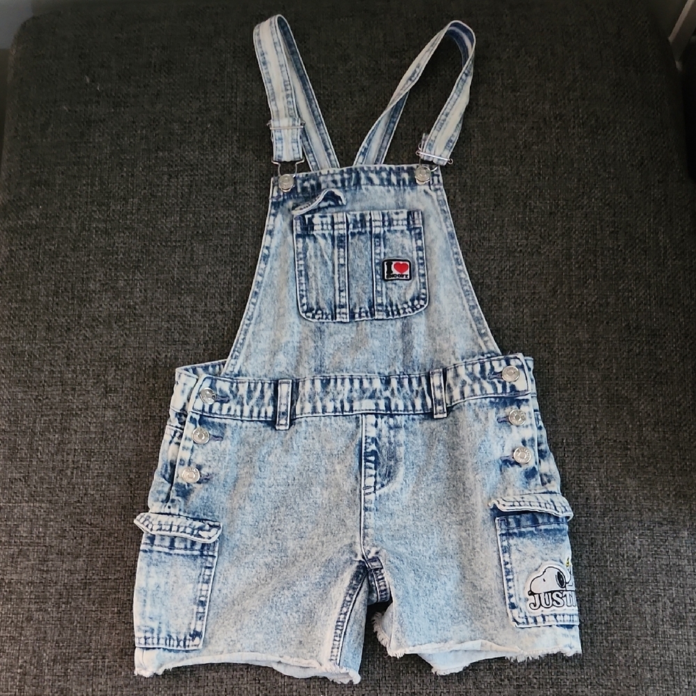 Justice Snoopy Light Blue Denim Short Overalls